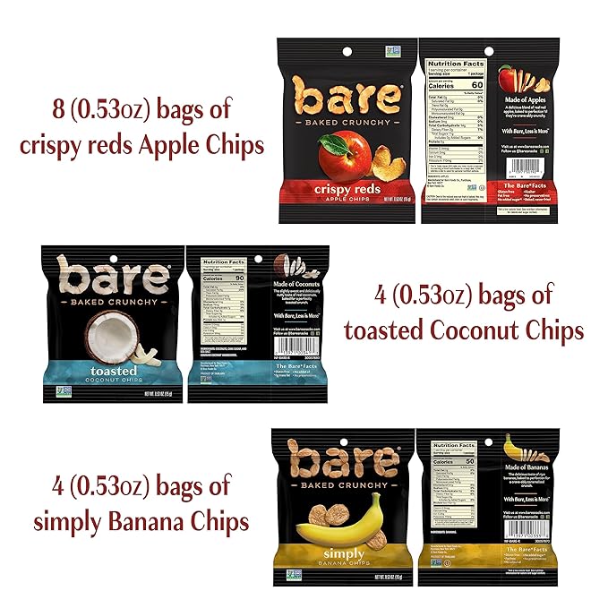 Bare Baked Crunchy, Fruit Variety Pack, 0.53 Ounce (Pack of 16)