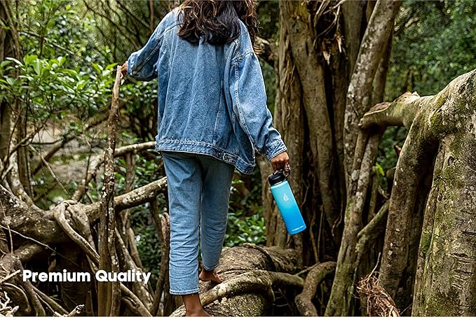 HYDRO CELL Stainless Steel Insulated Water Bottle with Straw - For Cold & Hot Drinks - Metal Vacuum Flask with Screw Cap and Modern Leakproof Sport Thermos for Adults (Sky/Blue 24oz)