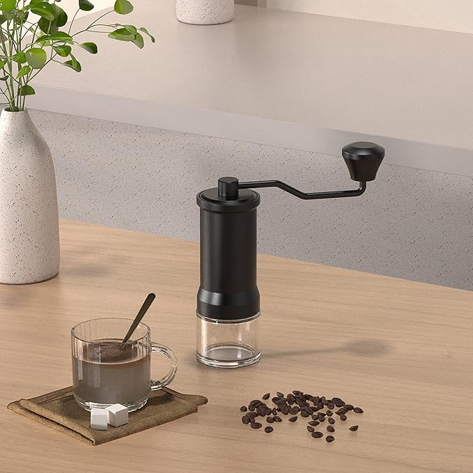 Manual Coffee Grinder - Adjustable Conical Burr Mill for Espresso, French Press, Pour Over - Portable Hand Crank, Stainless Steel, Travel & Camping