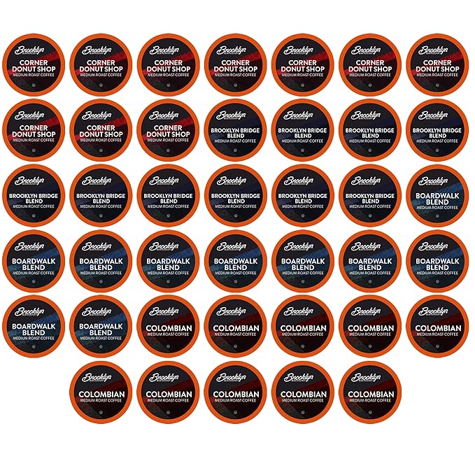 Brooklyn Beans Coffee Pods, Medium Roast Gourmet Variety Pack - Compatible with Keurig K Cup Brewers Including 2.0 Machines, 40 Count