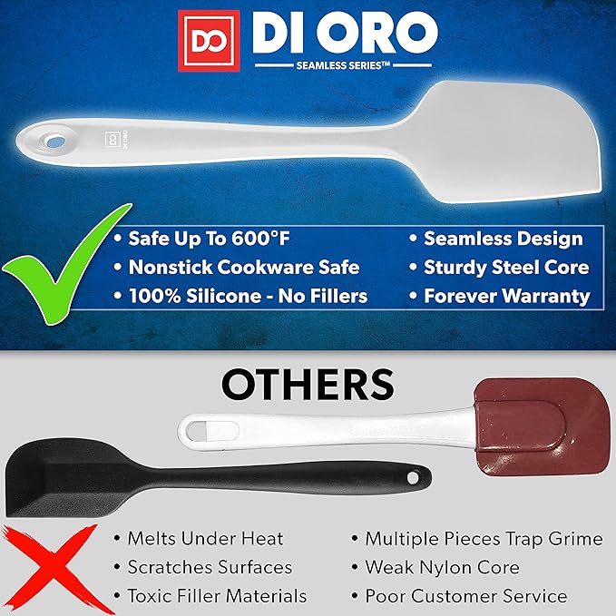 DI ORO Silicone Spatula Set - Rubber Kitchen Spatulas for Baking, Cooking, & Mixing - 600°F Heat-Resistant & BPA Free Silicone Scraper Spatulas for Nonstick Cookware - Dishwasher Safe (3pc, Stone)