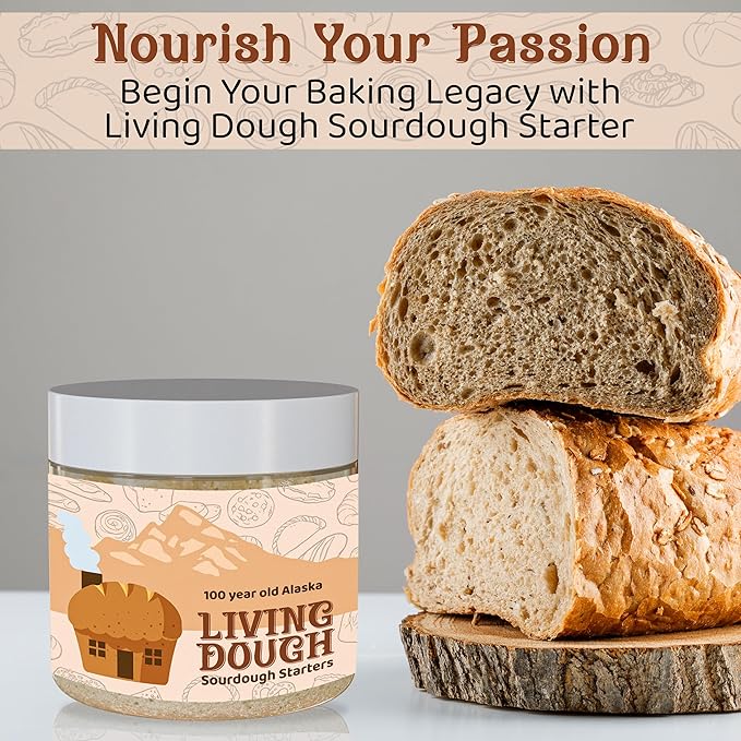 Living Dough - 120+ Year Old Jewish Whole Grain Rye Sourdough Starter Culture - Active & Live Organic Sourdough Starter for Baking - For Artisanal Bread, Pizza Dough, Waffles & More