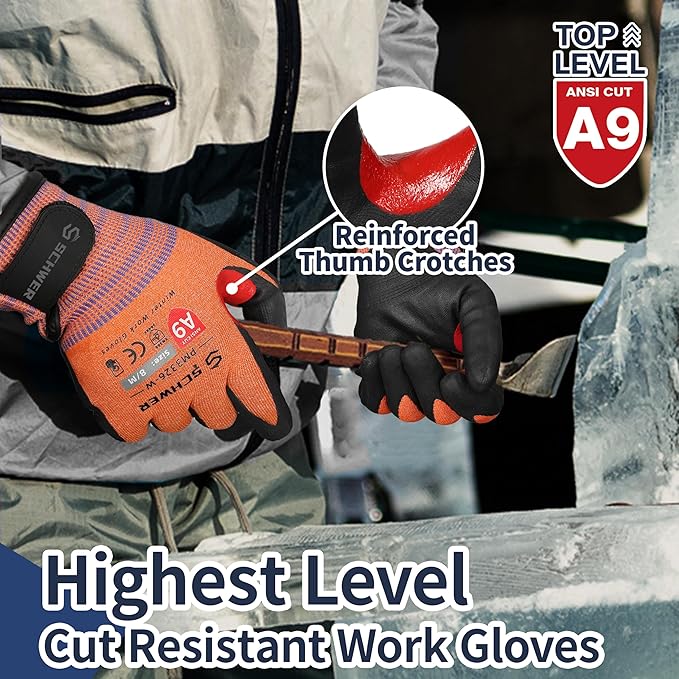 Schwer FreezeGuard-X Winter Work Gloves for Men and Women, ANSI A9 Cut Resistant Glove for Extreme Protection, Freezer Gloves With Super Grip, Thermal Insulated, PM3326-W (XXL,1 Pair)