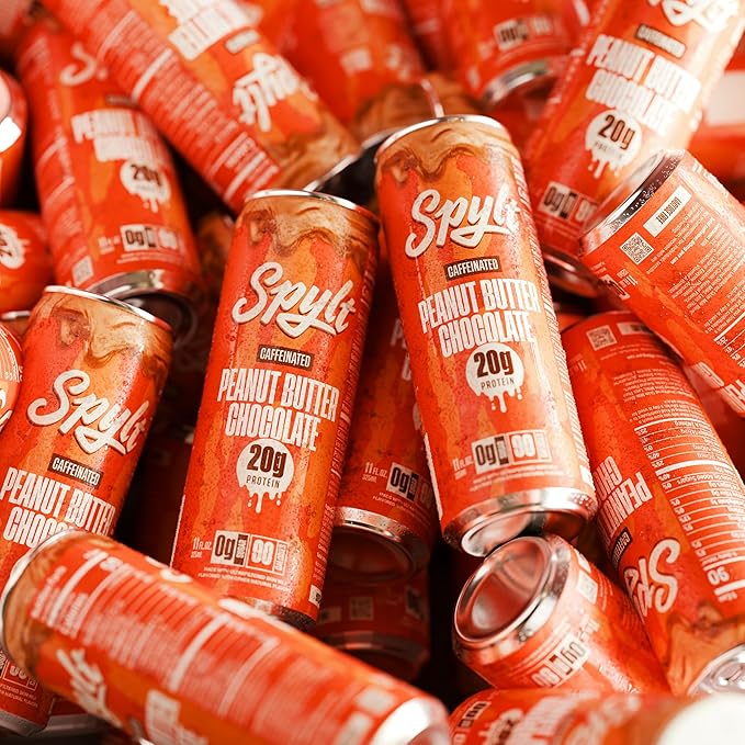 Spylt High Protein Peanut Butter Chocolate Milk with 60mg Caffeine & 20g Protein - 90 Calories, Ready to Drink, Sugar Free, Lactose Free Milk, Perfect for Workout Recovery & Afternoon Pick Me Up - 12 Count