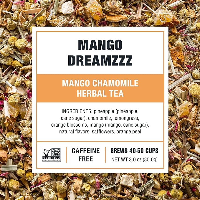 Tiesta Tea - Mango Dreamzzz Chamomile Loose Leaf Herbal Tea, Relaxing Chamomile & Lemongrass Blend, Caffeine-Free, Brew Hot or Iced, Refillable Tin, Makes Up to 50 Cups, 3 Ounce