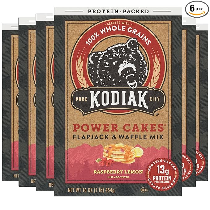 Kodiak Cakes Power Cakes, Pancake & Waffle Mix, Raspberry Lemon, High Protein,100% Whole Grains (Pack of 6)