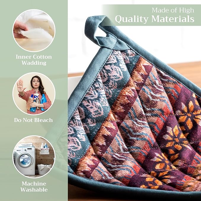 Maison d' Hermine Pot Holders 100% Cotton Heat Resistant Potholders 8" x 8" Hot Pads with Loop BBQ, Cooking, Baking, Grilling, Kitchen, Handling Hot Pans (Pack of 1, Fair Isle)
