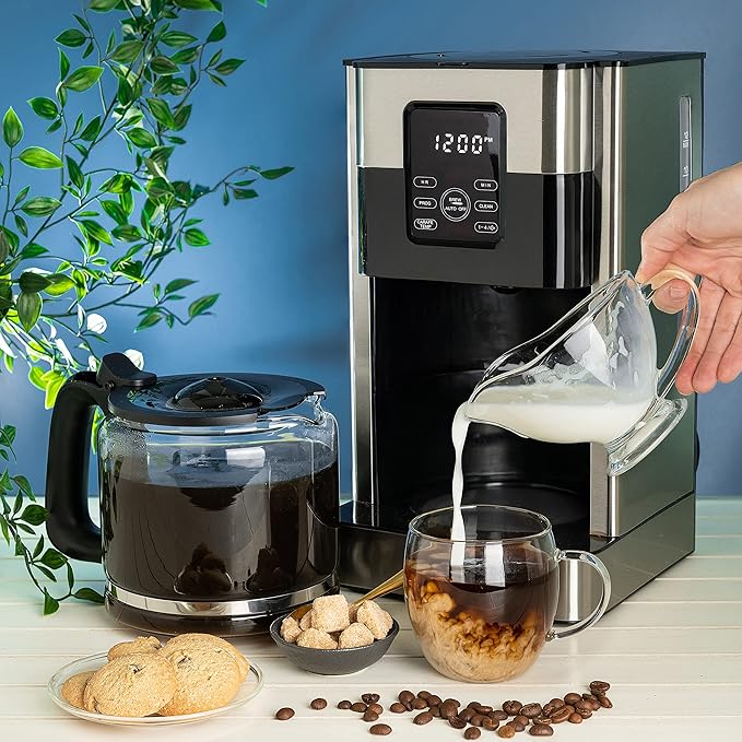 Mixpresso 12-Cup Drip Coffee Maker With Lcd Touch Display, Programmable Coffee Pot Machine, Borosilicate Glass Carafe, Anti-Drip System, Stainless Steel & Black Electric Coffee Maker