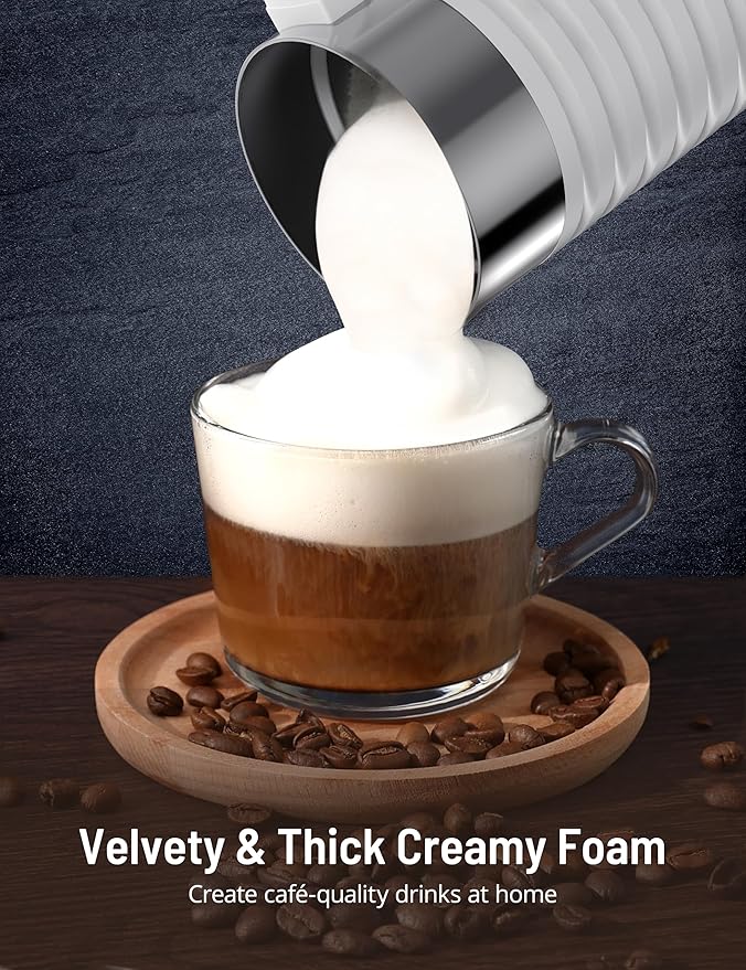 Milk Frother and Steamer, Airyoyo 4-in-1 Milk Frother,Electric Milk Frother Hot& Cold Foam Temperature Control, Auto Shut-Off Frother for Coffee Latte