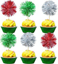 Gyufise 30Pcs Foil Firework Cupcake Toppers Sparkle Tinsel Cake Toppers Tinsel Drink Cake Decoration Cocktail Picks for Birthday Wedding Graduation Party Supplies Silver Green Red