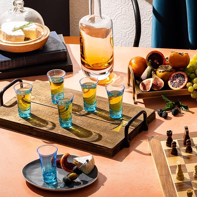 M&N HOME Ombre Blue Shot Glass Set, 2 Oz Set of 6 Colored Shot shot glasses, Whiskey Glasses, Tequila Shot Glasses, Cocktail Glasses, Round Shot Glasses for Vodka, Spirits & Liquor (Gradient Blue)