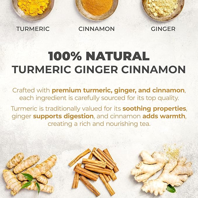 LeafLea 160 Ginger Turmeric Tea Bags, 100% Natural & Pure Herbal Tea Blend of Turmeric Ginger Tea with Cinnamon, Turmeric Tea Supports Digestion & Immunity, Caffeine-Free, No Sugar, Non-GMO