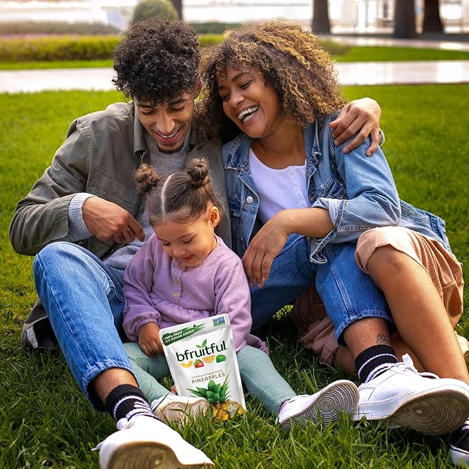 bfruitful Freeze-Dried Pineapple, Freeze Dried Fresh Fruit Bites, Gluten Free, Vegan, Dairy Free, Kosher, No Sugar Added, Non GMO, Healthy Snacks for Kids or Adults, 0.56 oz Single-Serve Snack Packets, 12 Pack