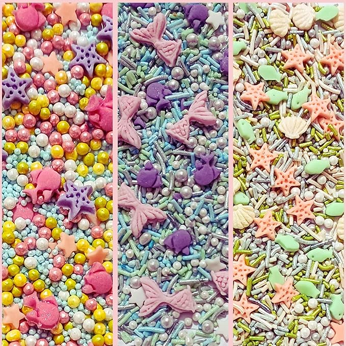Confect Ocean-Themed Sprinkles Set – 5 Assorted Pastel Edible Sea Shell, Mermaid, starfishes & fish Sprinkle Mixes for Cake, Cupcake & Cookie Decorating –Ocean-Themed Baking Decorations- Vegan, Gluten-Free, Nut-Free, Soy-Free, Dairy-Free, Palm Oil-Free...
