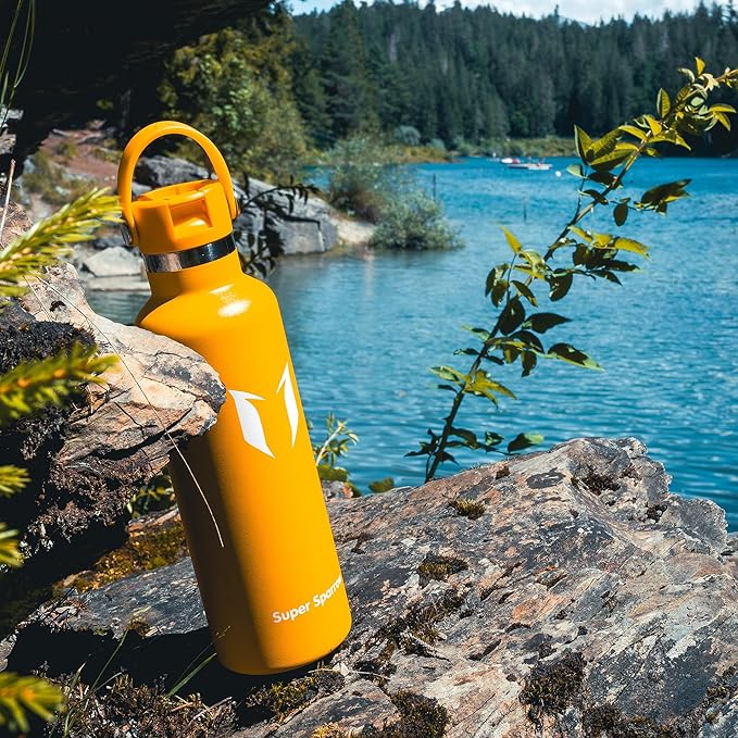 Super Sparrow Insulated Water Bottle - 17 Oz / 25 Oz / 32 Oz - Standard Mouth FlipFlow Flask - BPA Free, Leak Proof Drink Bottle- Ergonomic Straw Water Bottles for Work, Gym, Travel, Sports