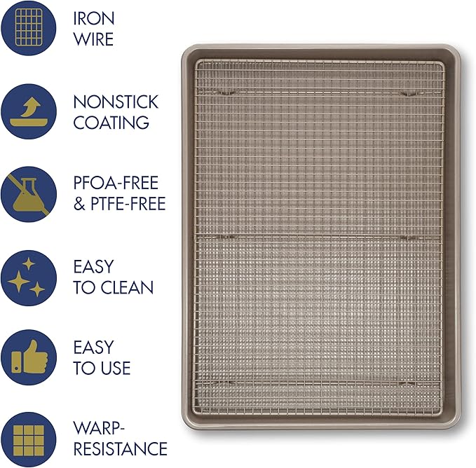 Ultra Cuisine Quarter Baking Sheets with 100% Stainless Steel Rack Set - Includes Premium Aluminum Baking Sheet and Dishwasher Safe Cookie Cooling Racks,Commercial Quality 13"x9"x1"