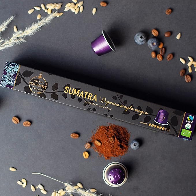 ‘Sumatra’ Organic Italian Espresso for Nespresso | 100 Organic Aluminum Capsules | Single-Origin Dark Roast | 100% Nespresso Compatible Pods | Fairtrade | Package May Vary