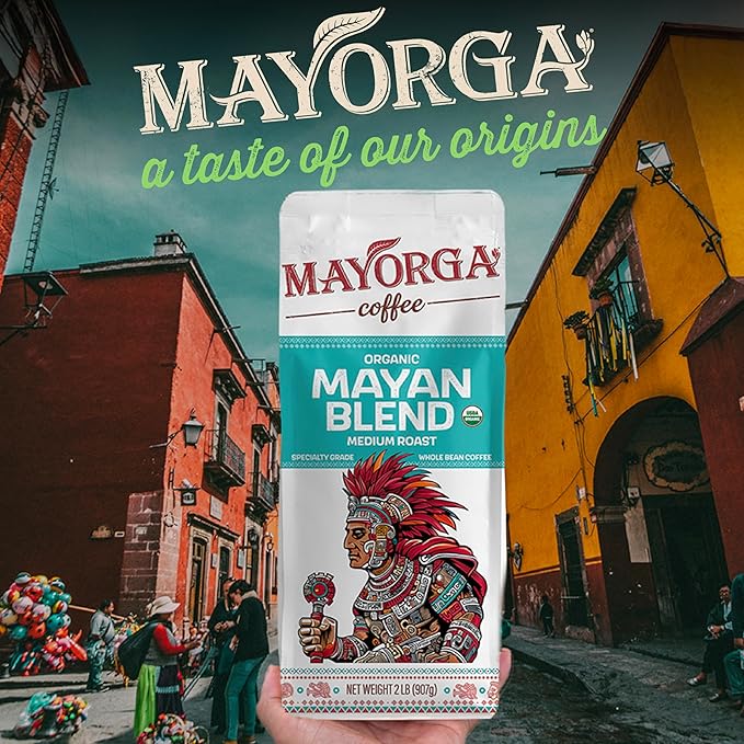 Mayorga Organic Coffee 2lb Mayan Blend - Medium Roast Whole Bean Coffee Specialty Grade, 100% Arabica, Slow Roasted, Chocolate and Floral Flavor with Low Acidity - USDA Organic, Non-GMO, Kosher