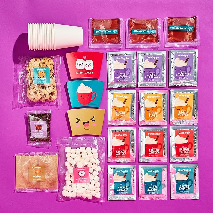 BomBombs, Mini Hot Cocoa Bar, Includes 12 Mini Servings of Gourmet Hot Chocolate Mix in 4 Fun Flavors with Toppings and Hot Cocoa Cups