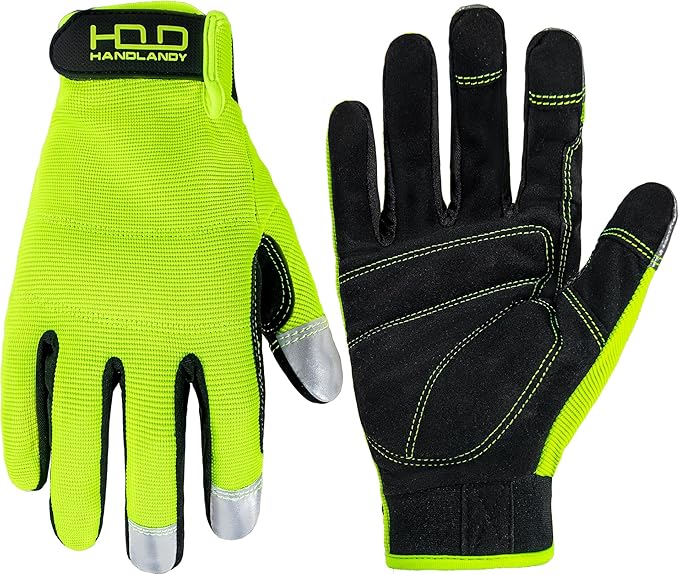HANDLANDY Work Gloves for Men & Women, Utility Mechanic Working Gloves Touch Screen, Flexible Yard Work Gloves