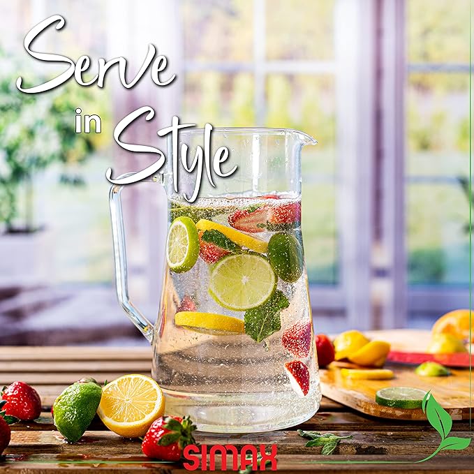 Simax Large Glass Pitcher With Spout, 2.5 Quart (80 Ounce) Borosilicate Glass Iced Tea Pitchers with Handle, Angled Cylinder Design, Glass Water Pitcher,