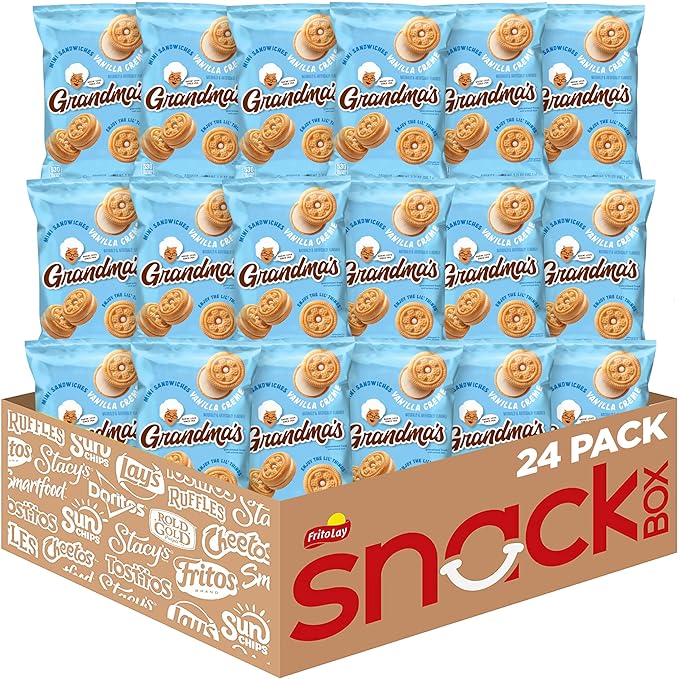 Grandma’s Mini Cookies, Vanilla Sandwich Crème Cookies, 3.71 oz Cookie Bag, (24 Pack) (Packaging May Vary)