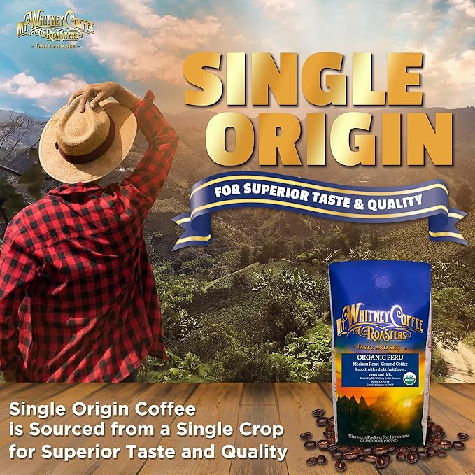 Mt. Whitney Organic Shade Grown, Low Acid Coffee from Peru (Ground, 2 Lb)