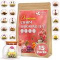FreshDrinkUS, Premium 15 Flowering Tea Balls – Green Tea, Lily, Jasmine, Rose, Gomphrena & More – Beautiful Hand-Tied Blooming Teas for Relaxation & Wellness – Caffeine-Free. Ideal Gift for Tea Lovers