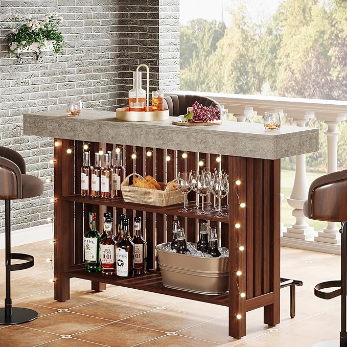 Tribesigns 63-Inch Large Home Bar Unit, 2-Tier Kitchen Island Mini Bar Height Pub Table with Footrest, Modern Coffee Bar Cabinet for Dining Room, Bistro, Living Room