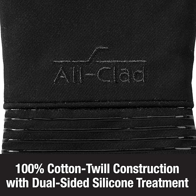 All Clad Silicone Oven Mitt: Heat Resistant up to 500 Degrees - 100% Cotton & Silicone, 14"x7" Oven Mitt for Kitchen and Barbeque, 1-Pack, Black