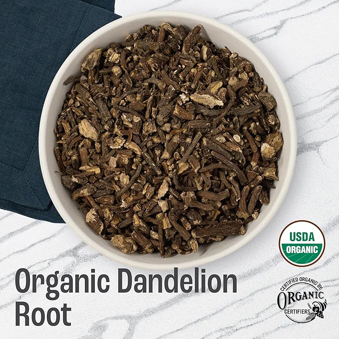J Mac Botanicals Organic Dandelion Root (16 oz) unroasted, herb for tea and other infusions, Packaged in the USA, Certified USDA Organic