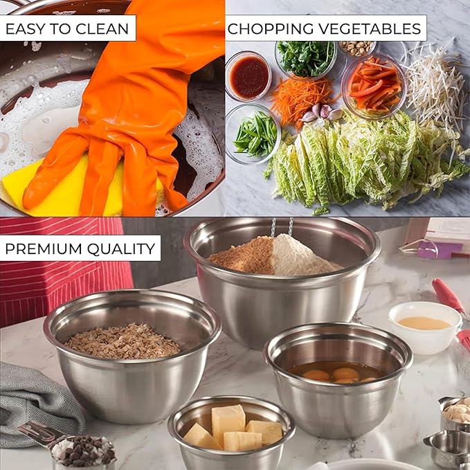 AVADOR Premium Stainless Steel Mixing Bowls Sets Brushed Stainless Steel Mixing Bowl Set, Easy To Clean, Space Saving, Great for Cooking, Baking, Prepping Needs (9 pc Anti Slip with Lid and Graters)