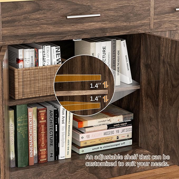Vongrasig 53' Large Sideboard Cabinet with 4 Doors and 3 Drawers, Farmhouse Buffet Table Coffee Bar Kitchen Storage Cabinet, Wood Cabinet for Kitchen, Dining Room, Rustic Brown