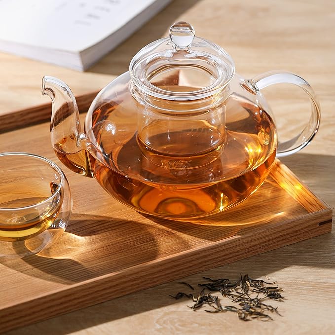 CnGlass 40.6oz/1200ml Glass Teapot with Removable Infuser,Stovetop Safe Tea Kettle,Blooming & Loose Leaf Tea Pot