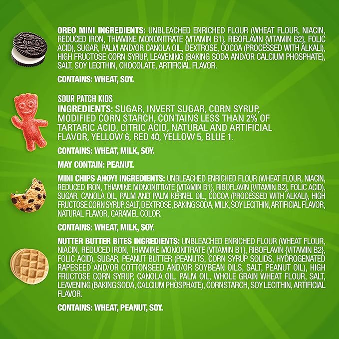 OREO Mini Cookies, CHIPS AHOY! Mini Cookies, SOUR PATCH KIDS Candy & Nutter Butter Bites & Candy Variety Pack, 32 Snack Packs