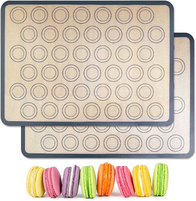 HOOMIL Macaron Silicone Baking Mats 2-Pack, 18" x 13" Commercial Half Sheet Size Macaron Silicone Mat, Non-Stick, Reusable, Food Safe Baking Mat - Brown+Gray