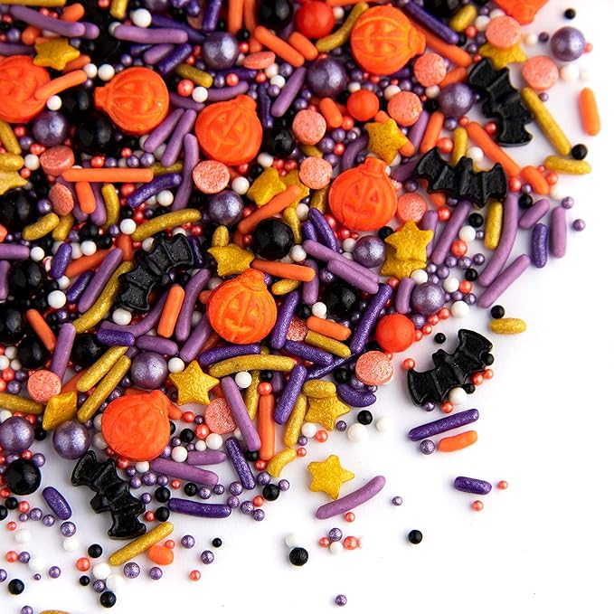 Sweets Indeed Toil & Trouble Halloween Sprinklefetti Mix – 4 oz Jar | Sprinkles with Pumpkins, Bats, Jimmies, Nonpareils, Sugar Pearls & Quins | Spooky Cookie & Cupcake Decorations