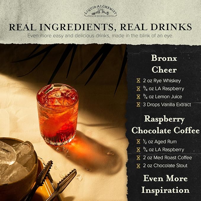 Liquid Alchemist Raspberry Syrup for Drinks - Real Ingredients Make our Raspberry Puree for Drinks the Perfect Drink Mixer - Our Cocktail Syrup is Non-GMO & Vegan (25.4 oz)