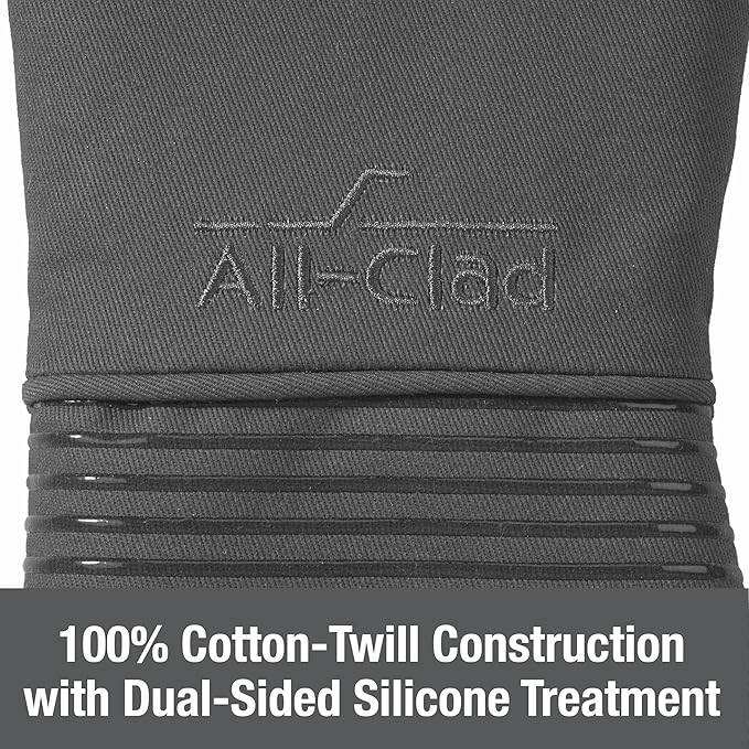 All Clad Silicone Oven Mitt: Heat Resistant up to 500 Degrees - 100% Cotton & Silicone, 14"x7" Oven Mitt for Kitchen and Barbeque, 1-Pack, Pewter