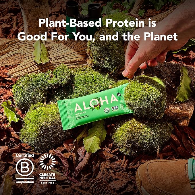 ALOHA Organic Plant Based Protein Bars - Chocolate Espresso (85mg Caffeine) - 12 Bars, Vegan, Low Sugar, Gluten-Free, Paleo, Low Carb, Non-GMO, No Stevia, No Erythritol