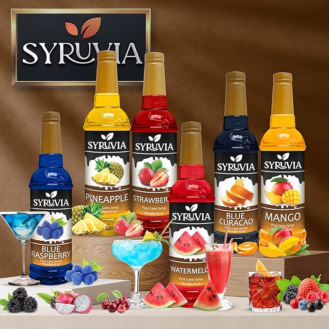 Syruvia Peach Syrup, Flavored Syrup for Drinks, Cocktails, Lemonades, Iced Teas, and Desserts – 25.4 fl oz