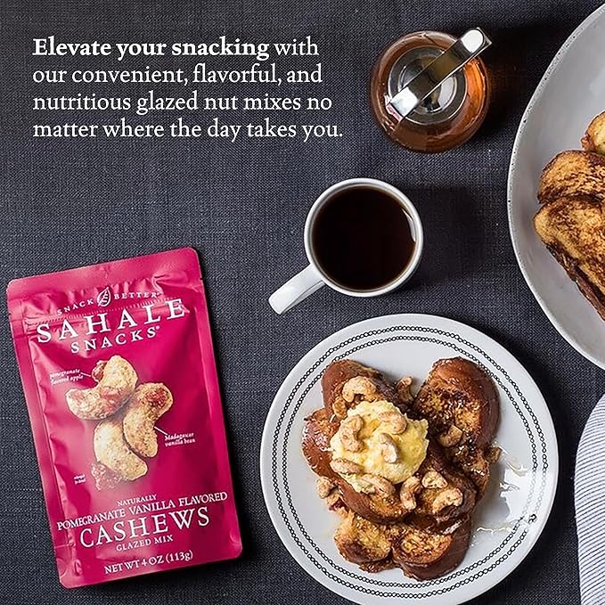 Sahale Snacks Pomegranate Vanilla Cashews, 4 oz Pouches (6 Packs) - Dry-Roasted Deluxe Mixed Nuts with Pomegranate Infused Apples & Madagascar Vanilla - Non-GMO, Kosher, & Certified Gluten-Free Snacks