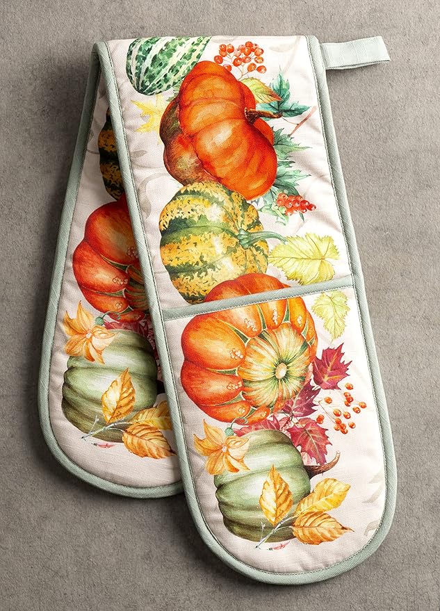 Maison d' Hermine Double Oven Mitts 100% Cotton 7"x35" Double Oven Mitt Heat Resistant BBQ Cooking Gloves with Loop, Baking, Grilling, Home, Kitchen, Handling Hot Pans (Lumina)