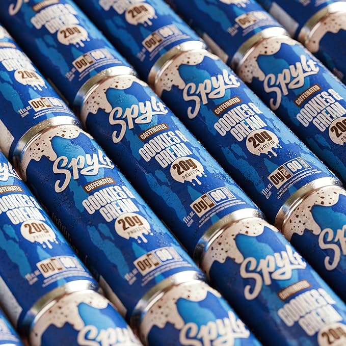 Spylt High Protein Cookies & Cream Milk with 60mg Caffeine & 20g Protein - 90 Calories, Ready to Drink, Sugar Free, Lactose Free Milk, Perfect for Workout Recovery & Afternoon Pick Me Up - 12 Count