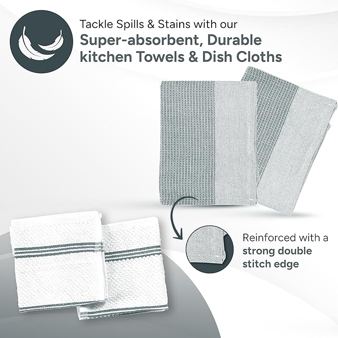 Casa Platino 8-Piece Mini Oven Mitt & Pot Holder Set – 500°F Heat Resistant with Silicone Grip, Includes 2 Kitchen Towels & 2 Dish Cloths for Drying – Non-Slip, Durable, Machine Washable – Grey