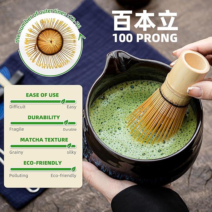 TEANAGOO Matcha Whisk Set, 7 Pcs Matcha Set Blue, Matcha Kit for Ceremony, Matcha Tea Set for Making Breakfast/Latte, Ceramic Matcha Bowl(chawan) whith Spout and Whisk, Gift for Friend/Family