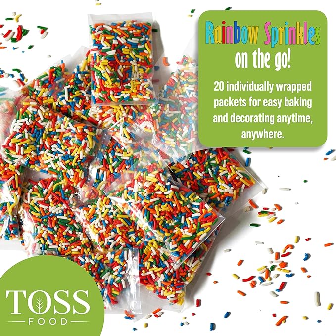 Rainbow Sprinkles in Individual Portion Packets - Ready-to-Use Colorful Sprinkles for Cake Decorating,Baking,Ice Cream Toppings for Parties - Single-Serve .55 oz Pouches (20 Count)