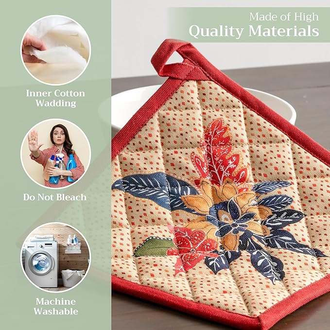 Maison d' Hermine Pot Holders 100% Cotton Heat Resistant Potholders 8" x 8" Hot Pads with Loop BBQ, Cooking, Baking, Grilling, Kitchen, Handling Hot Pans (Pack of 1, Kalahari)