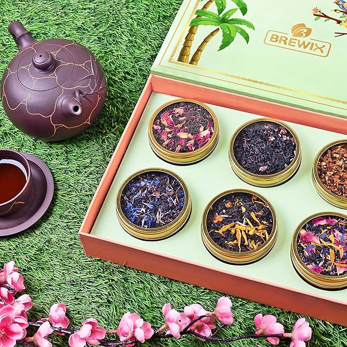 BREWIX, Discover Bliss Premium Assorted Tea Gift Set for Women (6 Premium Teas / 75+ Cup) | Tea Gift Sets For Tea Lover | Tin Caddy Presentation Box | Gifts for Her | Gifts for Women