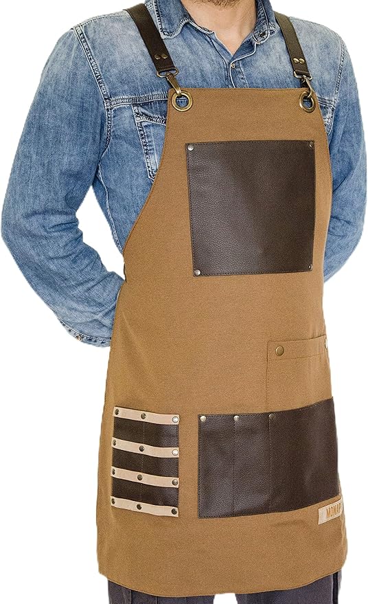 Unisex Chef Apron for Men & Women | Waterproof, Cross Back, Cotton Canvas with Pockets for Kitchen, BBQ, Hairdresser